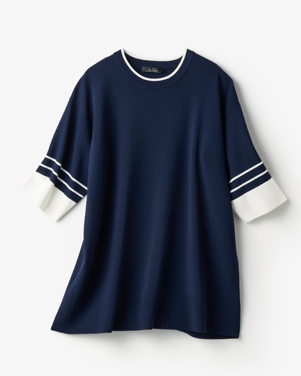 【ドゥクラッセ/DoCLASSE】の総針ドライニット・袖ボーダートップス インテリア・キッズ・メンズ・レディースファッション・服の通販 founy(ファニー) 　ファッション　Fashion　レディースファッション　Fashion for Women　トップス・カットソー　Cut & Sew Tops　ニット　Knit Tops & Sweaters　セーター　Sweater, Knitwear　フォルム　Silhouette, Form　ボーダー　Border, Stripe　夏　Summer　春　Spring　ネイビー&times;ホワイト|ID: prp329100004835516 ipo3291000000035222382