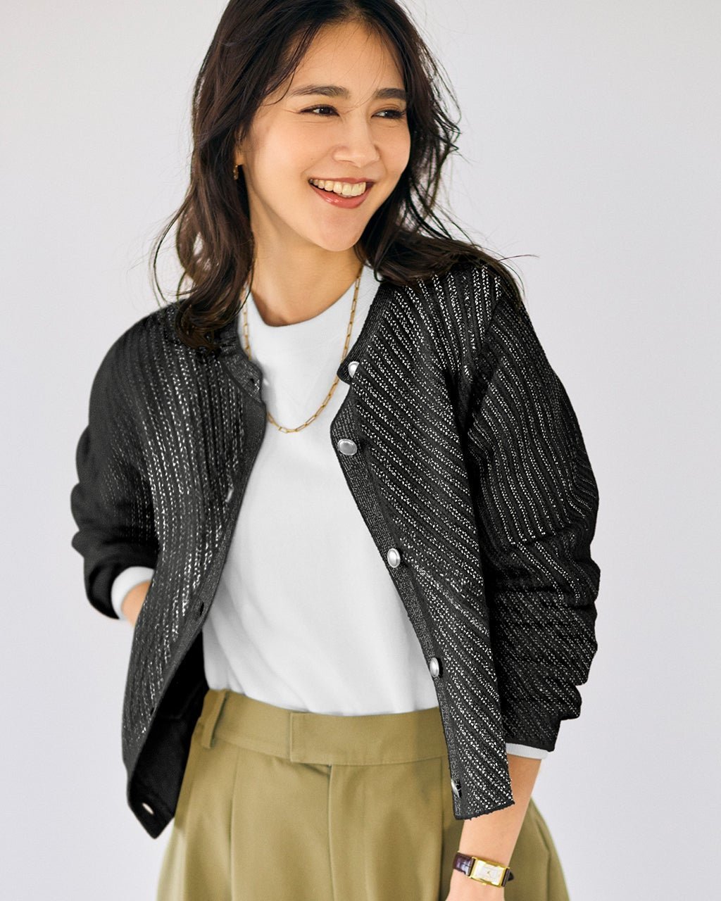 【ドゥクラッセ/DoCLASSE】のバイアスタック・ニットジャケット インテリア・キッズ・メンズ・レディースファッション・服の通販 founy(ファニー) 　ファッション　Fashion　レディースファッション　Fashion for Women　アウター　Coat / Outerwear Collection　レディースジャケット・軽アウター　Jackets　クール　Cool, Chic　ジャケット　Jacket, Outerwear　ストライプ　Stripe, Striped Pattern　メタル　Metal, Metal Parts　人気　Popular, Best Seller　ブラック|ID: prp329100004837946 ipo3291000000035894842