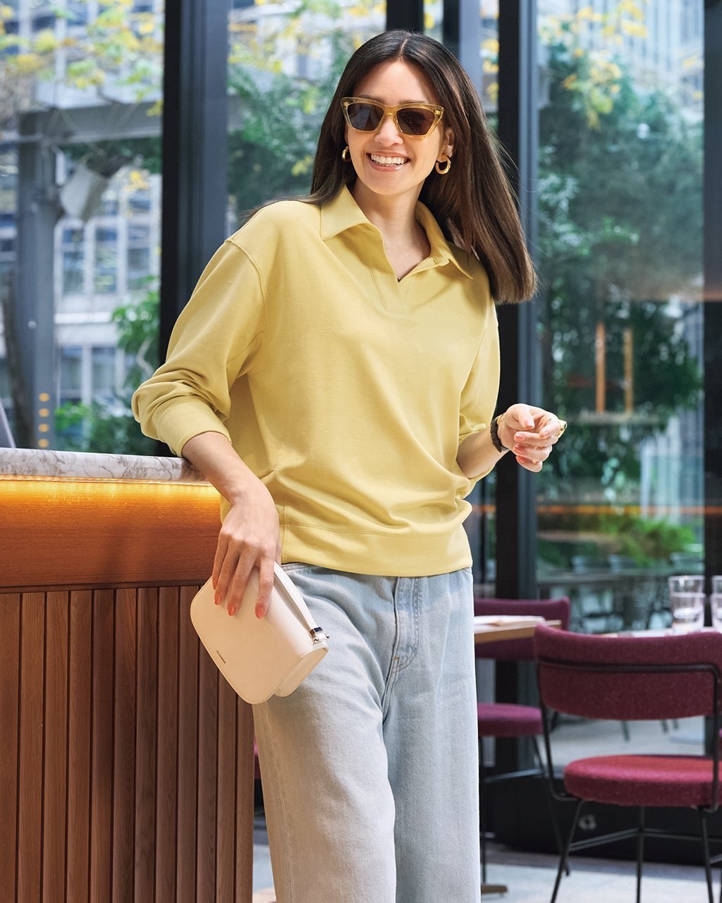 【ドゥクラッセ/DoCLASSE】のシルキーダンボール・スキッパー インテリア・キッズ・メンズ・レディースファッション・服の通販 founy(ファニー) 　ファッション　Fashion　レディースファッション　Fashion for Women　トップス・カットソー　Cut & Sew Tops　シャツ・ブラウス・オフィスカジュアル　Elegant Blouses & Button-Ups　ロングTシャツ・Tシャツ　Longline T-Shirts & Tees　カットソー・ベーシックTシャツ　Cut-and-Sewn Tops / Stretch Tees & Basics　なめらか　Smooth, Silky Texture　インナー　Innerwear　カットソー　Cut and Sewn Top　スウェット / スエット　Sweatshirt, Sweatwear　スキッパー　Skipper, Open Collar　ロング　Long, Long-Length　人気　Popular, Best Seller　イエロー|ID: prp329100004837951 ipo3291000000035249784