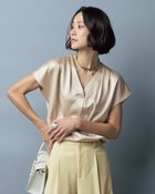 【ドゥクラッセ/DoCLASSE】のサテンストレッチ・立体Vネックブラウス ストーン|ID: prp329100004837956 ipo3291000000035894876