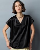【ドゥクラッセ/DoCLASSE】のサテンストレッチ・立体Vネックブラウス ブラック|ID: prp329100004837956 ipo3291000000035894880