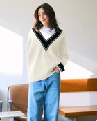 【ドゥクラッセ/DoCLASSE】のコットン混・配色Vネックセーター オフホワイト|ID: prp329100004837957 ipo3291000000035249813