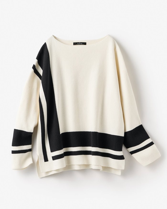 【ドゥクラッセ/DoCLASSE】のコットン混・配色ボートネックセーター インテリア・キッズ・メンズ・レディースファッション・服の通販 founy(ファニー) https://founy.com/ ファッション Fashion レディースファッション Fashion for Women トップス・カットソー Cut & Sew Tops ニット Knit Tops & Sweaters スリット Slit, Slit Detail セーター Sweater, Knitwear モダン Modern, Contemporary 畦 Ribbed Knit |ID: prp329100004837958 ipo3291000000035249814