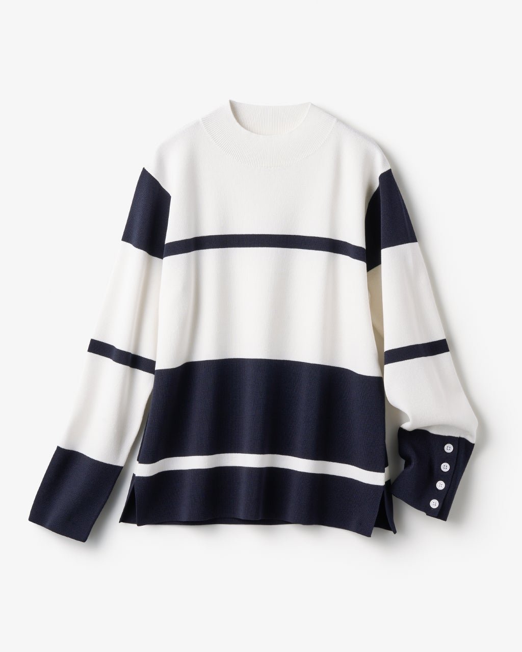 【ドゥクラッセ/DoCLASSE】の総針ニット・カラーブロックハイネック インテリア・キッズ・メンズ・レディースファッション・服の通販 founy(ファニー) 　ファッション　Fashion　レディースファッション　Fashion for Women　トップス・カットソー　Cut & Sew Tops　ニット　Knit Tops & Sweaters　新作・新入荷　New Arrivals / New In　スリット　Slit, Slit Detail　セーター　Sweater, Knitwear　ハイネック　High Neck, Mock Neck　フレンチ　French, French Style　ブロック　Block, Solid Block Pattern　ホワイトxネイビー|ID: prp329100004837977 ipo3291000000035249900