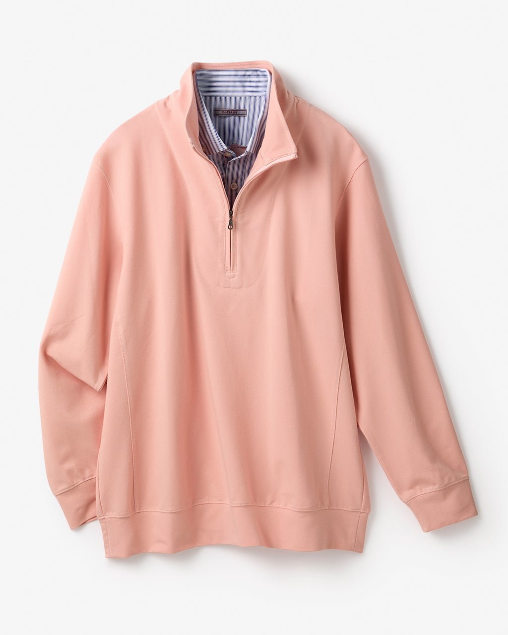 【ドゥクラッセ/DoCLASSE / MEN】の重ね着風・高伸縮ジャージハーフジップ インテリア・キッズ・メンズ・レディースファッション・服の通販 founy(ファニー) 　ファッション　Fashion　メンズファッション　Fashion for Men　トップス・カットソー　Cut & Sew Tops　メンズシャツ　Shirts　ポロシャツ / きれいめカジュアルスタイル　Polo Shirts　新作・新入荷　New Arrivals / New In　ストライプ　Stripe, Striped Pattern　ストレッチ　Stretch, Stretchy Fabric　フィット　Fit, Slim Fit　メンズ　Men's, Menswear　軽量　Lightweight, Ultra Light　ライトピンク|ID: prp329100004839727 ipo3291000000035268525