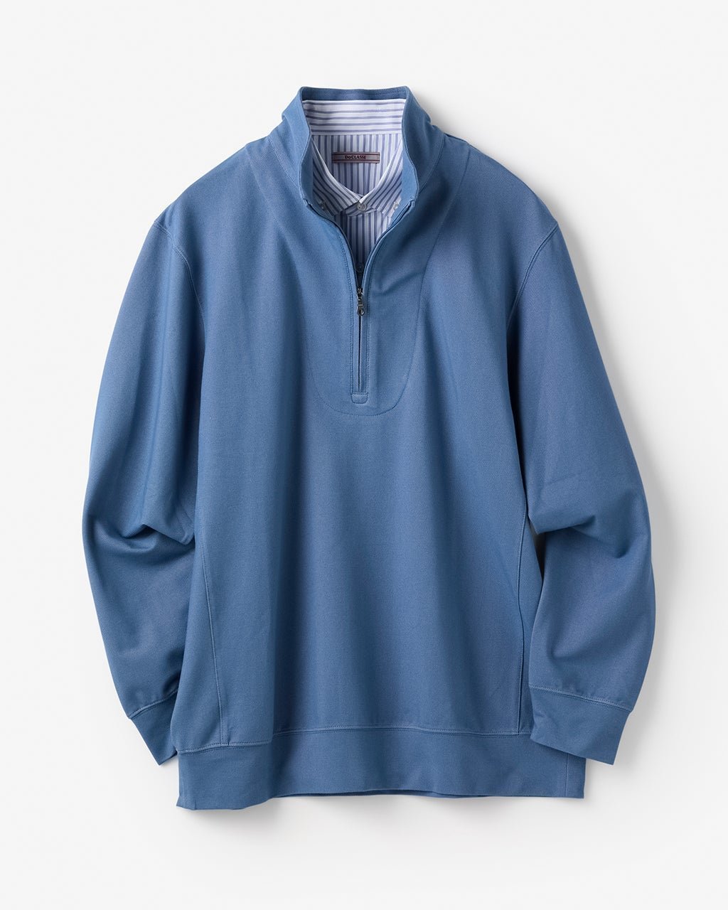 【ドゥクラッセ/DoCLASSE / MEN】の重ね着風・高伸縮ジャージハーフジップ インテリア・キッズ・メンズ・レディースファッション・服の通販 founy(ファニー) 　ファッション　Fashion　メンズファッション　Fashion for Men　トップス・カットソー　Cut & Sew Tops　メンズシャツ　Shirts　ポロシャツ / きれいめカジュアルスタイル　Polo Shirts　新作・新入荷　New Arrivals / New In　ストライプ　Stripe, Striped Pattern　ストレッチ　Stretch, Stretchy Fabric　フィット　Fit, Slim Fit　メンズ　Men's, Menswear　軽量　Lightweight, Ultra Light　サックス|ID: prp329100004839727 ipo3291000000035268527