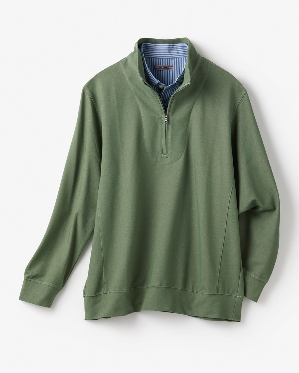 【ドゥクラッセ/DoCLASSE / MEN】の重ね着風・高伸縮ジャージハーフジップ インテリア・キッズ・メンズ・レディースファッション・服の通販 founy(ファニー) 　ファッション　Fashion　メンズファッション　Fashion for Men　トップス・カットソー　Cut & Sew Tops　メンズシャツ　Shirts　ポロシャツ / きれいめカジュアルスタイル　Polo Shirts　新作・新入荷　New Arrivals / New In　ストライプ　Stripe, Striped Pattern　ストレッチ　Stretch, Stretchy Fabric　フィット　Fit, Slim Fit　メンズ　Men's, Menswear　軽量　Lightweight, Ultra Light　オリーブ|ID: prp329100004839727 ipo3291000000035268530