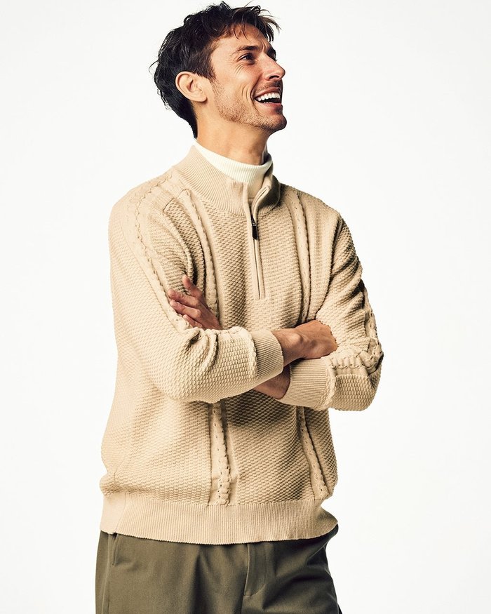 【ドゥクラッセ/DoCLASSE / MEN】の立体編みアラン柄ハーフジップ インテリア・キッズ・メンズ・レディースファッション・服の通販 founy(ファニー) https://founy.com/ ファッション Fashion メンズファッション Fashion for Men セーター Sweater, Knitwear メンズ Men's, Menswear |ID: prp329100004839737 ipo3291000000035268563