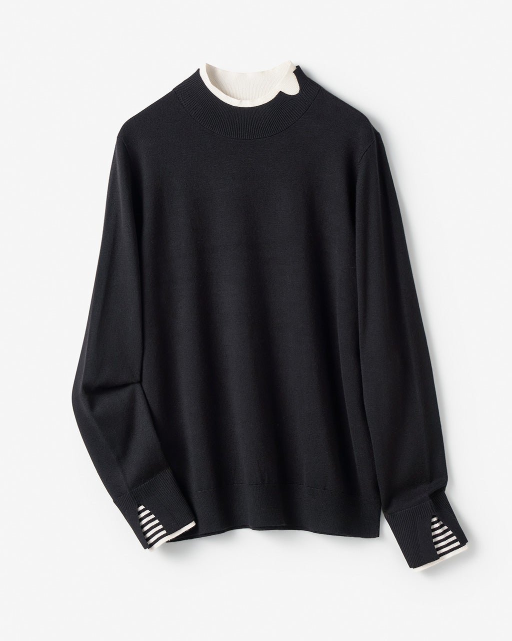 【ドゥクラッセ/DoCLASSE】のシルクフィール・ダブルカフスハイネック インテリア・キッズ・メンズ・レディースファッション・服の通販 founy(ファニー) ファッション Fashion レディースファッション Fashion for Women トップス・カットソー Cut & Sew Tops ニット Knit Tops & Sweaters なめらか Smooth, Silky Texture アンダー Underwear Essentials カフス Cuff Design シルバー Silver, Metallic Silver セーター Sweater, Knitwear ダブル Double, Double-Breasted ハイネック High Neck, Mock Neck フィット Fit, Slim Fit ブラック×ホワイト|ID: prp329100004839769 ipo3291000000035268659