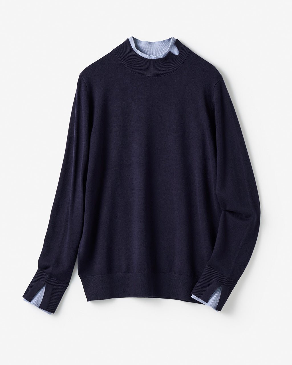 【ドゥクラッセ/DoCLASSE】のシルクフィール・ダブルカフスハイネック インテリア・キッズ・メンズ・レディースファッション・服の通販 founy(ファニー) ファッション Fashion レディースファッション Fashion for Women トップス・カットソー Cut & Sew Tops ニット Knit Tops & Sweaters なめらか Smooth, Silky Texture アンダー Underwear Essentials カフス Cuff Design シルバー Silver, Metallic Silver セーター Sweater, Knitwear ダブル Double, Double-Breasted ハイネック High Neck, Mock Neck フィット Fit, Slim Fit ミッドナイトブルー|ID: prp329100004839769 ipo3291000000035268681