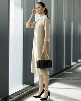 【ドゥクラッセ/DoCLASSE】 二重織りカルゼ・衿付きワンピース/6分袖人気、トレンドファッション・服の通販 founy(ファニー) ファッション Fashion レディースファッション Fashion for Women ワンピース Dresses サテン Satin, Glossy Fabric シンプル Simple, Minimal フォーマル Formal, Dressy |ID:prp329100004845227