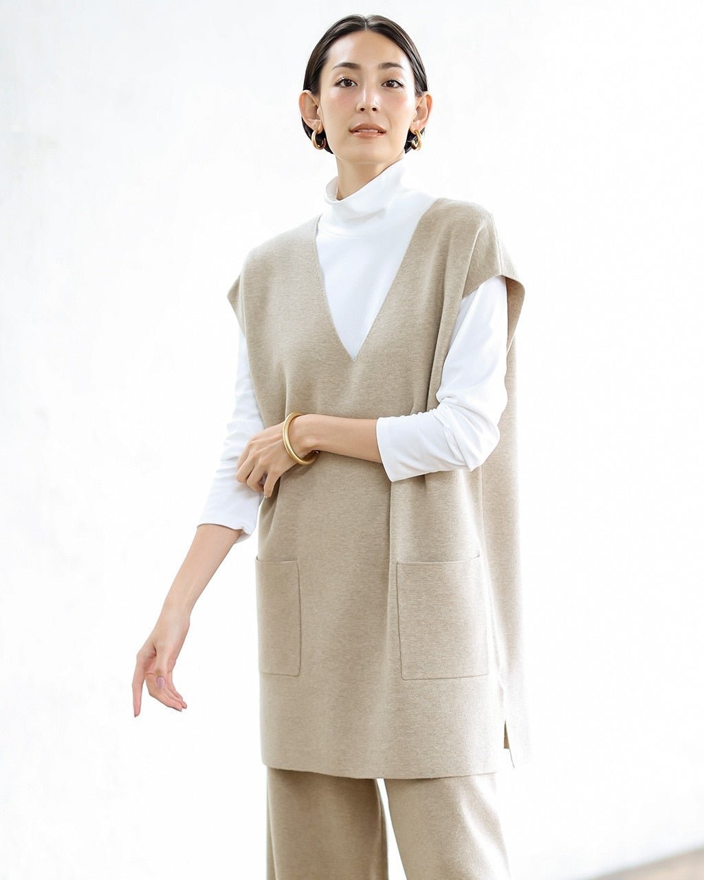 【ドゥクラッセ/DoCLASSE】のミラノリブ・ニットベスト インテリア・キッズ・メンズ・レディースファッション・服の通販 founy(ファニー) 　ファッション　Fashion　レディースファッション　Fashion for Women　アウター　Coat / Outerwear Collection　トップス・カットソー　Cut & Sew Tops　ニット　Knit Tops & Sweaters　ベスト&ジレ / 重ね着スタイル　Vests & Gilets　シンプル　Simple, Minimal　セットアップ　Set-Up, Coordinated Outfit　セーター　Sweater, Knitwear　ベスト　Vest, Waistcoat　グレーベージュ|ID: prp329100004848109 ipo3291000000035431709