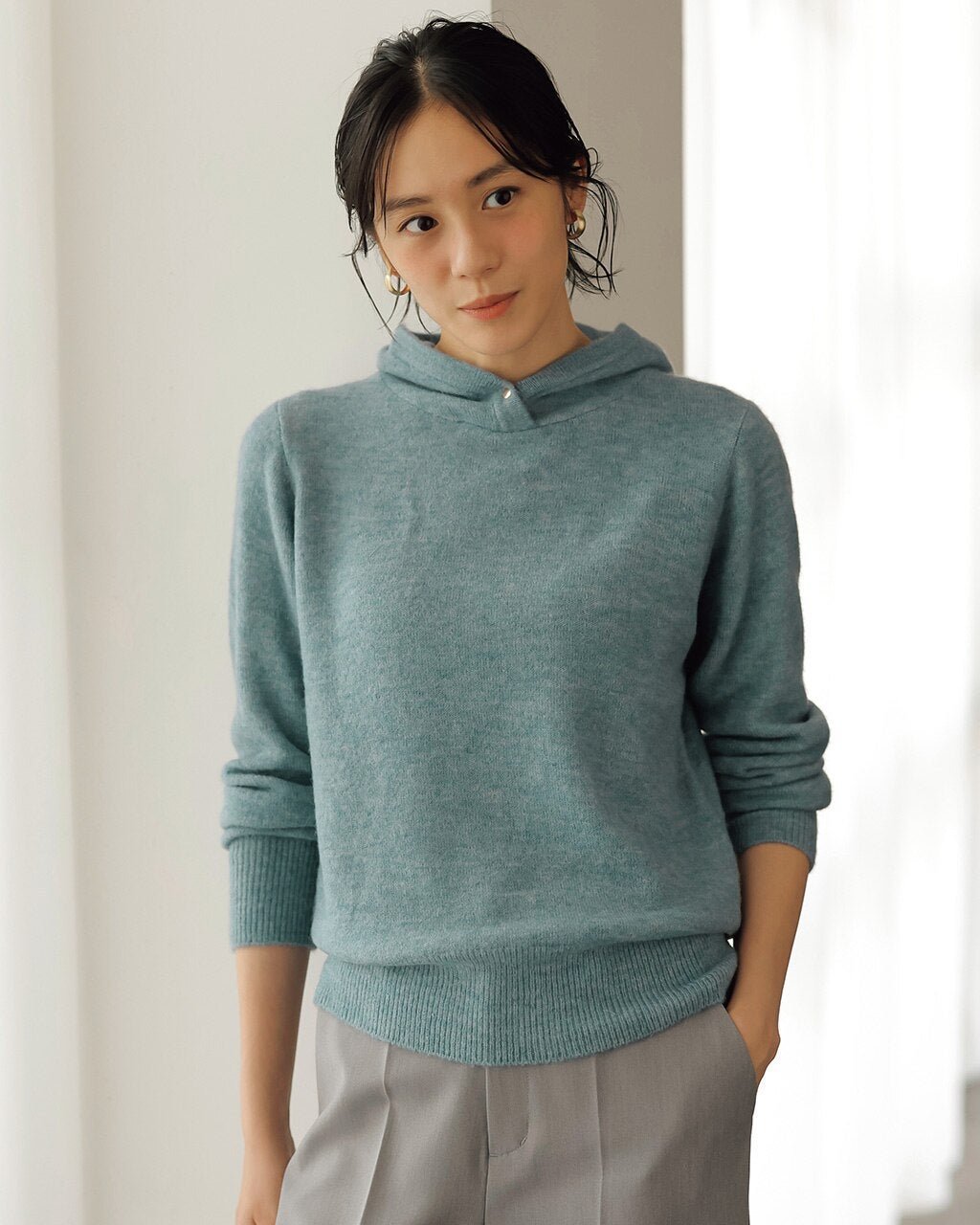 【ドゥクラッセ/DoCLASSE】のメランジカラー・パーカーニット インテリア・キッズ・メンズ・レディースファッション・服の通販 founy(ファニー) 　ファッション　Fashion　レディースファッション　Fashion for Women　トップス・カットソー　Cut & Sew Tops　ニット　Knit Tops & Sweaters　レディースパーカー・カジュアルフーディー　Casual Hoodies & Sweatshirts　セーター　Sweater, Knitwear　ドット　Polka Dot, Dot Pattern　フォルム　Silhouette, Form　セルリアンブルー|ID: prp329100004848120 ipo3291000000035431779