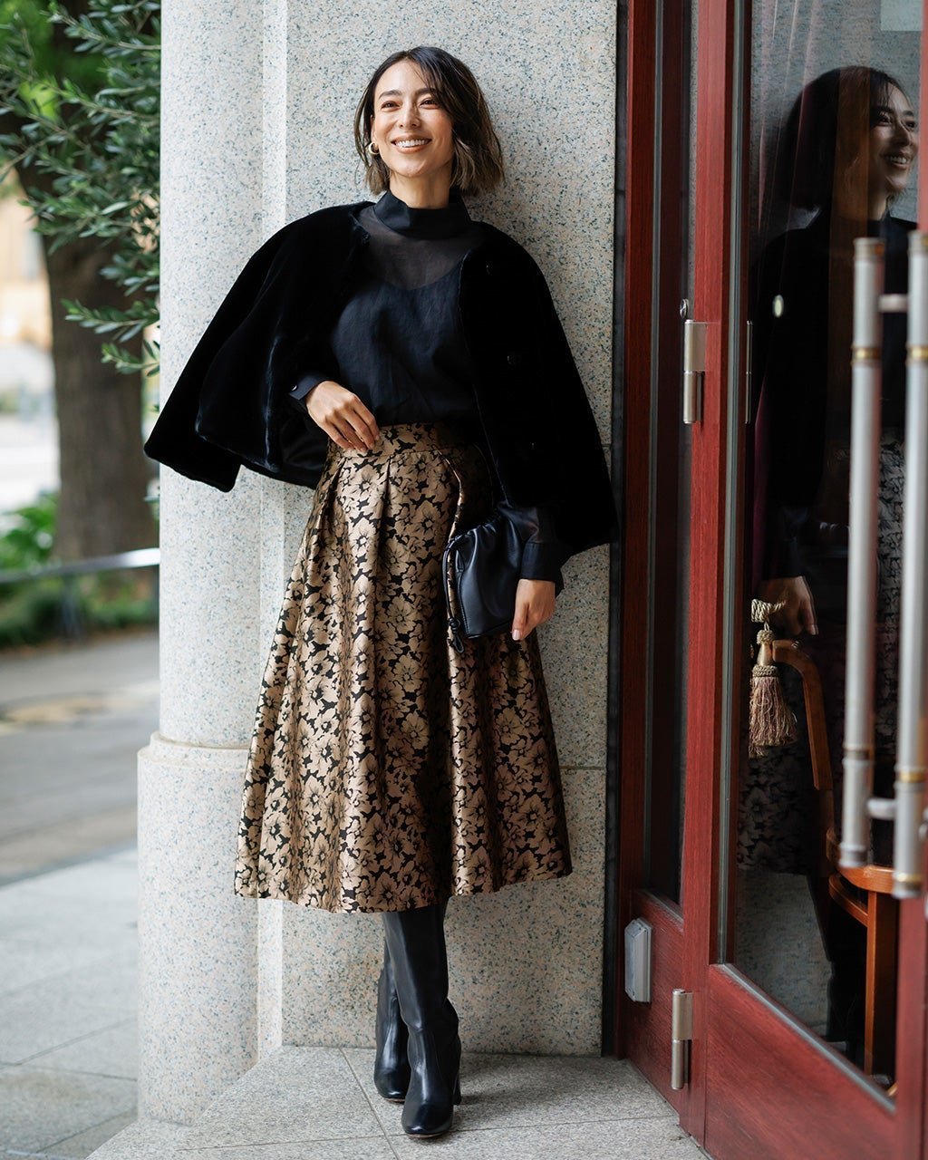 【ドゥクラッセ/DoCLASSE】のジャカード織・花柄フレアスカート インテリア・キッズ・メンズ・レディースファッション・服の通販 founy(ファニー) 　ファッション　Fashion　レディースファッション　Fashion for Women　スカート　Skirts　Aライン・フレアスカート　A-Line & Flared Skirts　アンティーク　Antique-Inspired　ジャカード／ジャガード　Jacquard, Woven Pattern　フレア　Flare, Flared　ベージュ&times;ブラック|ID: prp329100004848187 ipo3291000000036159662