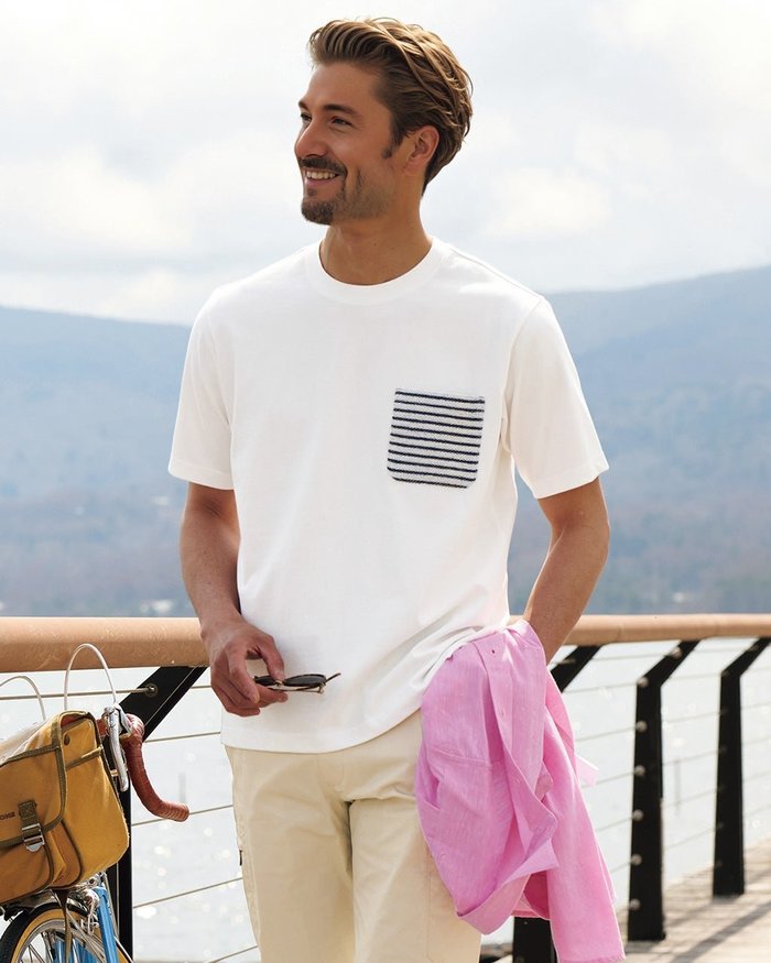 【ドゥクラッセ/DoCLASSE / MEN】のUSAコットン速乾ゆったりTボーダーポケット 半袖 インテリア・キッズ・メンズ・レディースファッション・服の通販 founy(ファニー) https://founy.com/ ファッション Fashion メンズファッション Fashion for Men トップス・カットソー Cut & Sew Tops メンズシャツ Shirts ポロシャツ / きれいめカジュアルスタイル Polo Shirts ボーダー Border, Stripe ポケット Pocket, Pocket Detail メンズ Men's, Menswear 半袖 Short Sleeve, Half Sleeve |ID: prp329100004852138 ipo3291000000035619358