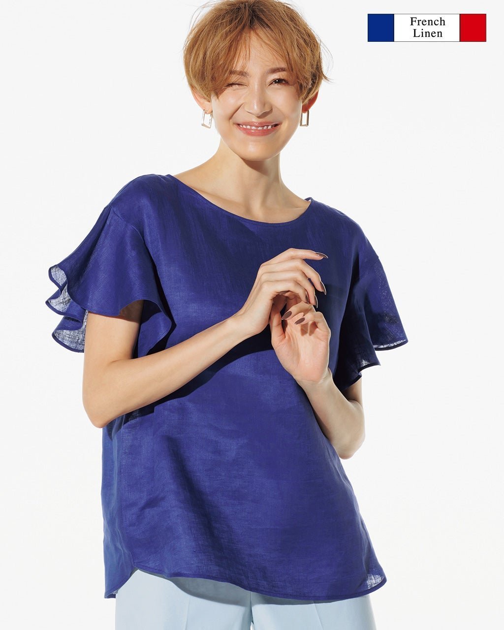 【ドゥクラッセ/DoCLASSE】の21番フレンチリネン・ラッフル袖ブラウス インテリア・キッズ・メンズ・レディースファッション・服の通販 founy(ファニー) 　ファッション　Fashion　レディースファッション　Fashion for Women　トップス・カットソー　Cut & Sew Tops　シャツ・ブラウス・オフィスカジュアル　Elegant Blouses & Button-Ups　ロイヤルブルー|ID: prp329100004852141 ipo3291000000035619472
