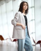 【ドゥクラッセ/DoCLASSE】のバルキーリネンタッチ・Vノーカラージャケット ライトグレー|ID: prp329100004856972 ipo3291000000035833157