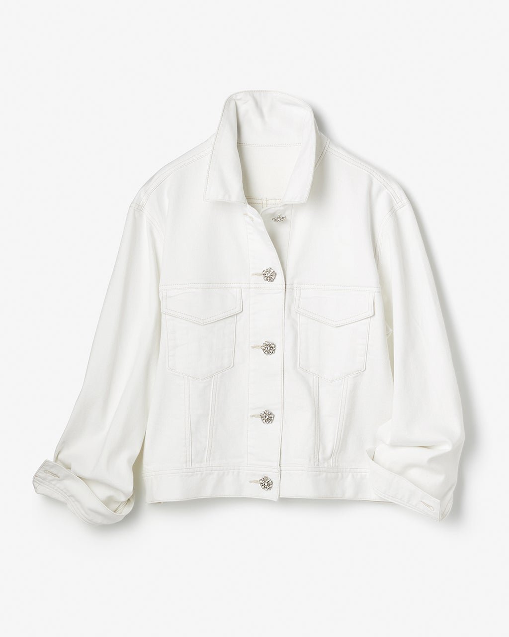 【ドゥクラッセ/DoCLASSE】のビジューボタン・ストレッチデニムジャケット インテリア・キッズ・メンズ・レディースファッション・服の通販 founy(ファニー) 　ファッション　Fashion　レディースファッション　Fashion for Women　アウター　Coat / Outerwear Collection　レディースジャケット・軽アウター　Jackets　デニムジャケット / カジュアルアウター　Denim Jackets　新作・新入荷　New Arrivals / New In　インディゴ　Indigo Denim　コンパクト　Compact, Small Size　ジャケット　Jacket, Outerwear　スタイリッシュ　Stylish, Fashionable　ストレッチ　Stretch, Stretchy Fabric　デニム　Denim, Jeans Material　トレンド　Trend, Trending Now　バランス　Balance, Style Balance　フェミニン　Feminine, Girly　フロント　Front, Front Design　ホワイト|ID: prp329100004856979 ipo3291000000035833280