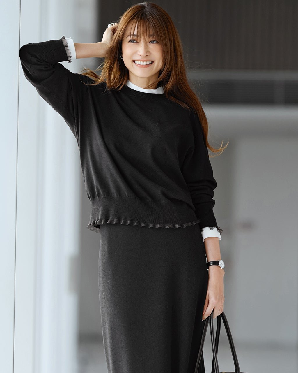 【ドゥクラッセ/DoCLASSE】のシアーフリル・クルーネックニット インテリア・キッズ・メンズ・レディースファッション・服の通販 founy(ファニー) 　ファッション　Fashion　レディースファッション　Fashion for Women　ワンピース　Dresses　新作・新入荷　New Arrivals / New In　おすすめ　Recommended / Our Picks　なめらか　Smooth, Silky Texture　シンプル　Simple, Minimal　セットアップ　Set-Up, Coordinated Outfit　トレンド　Trend, Trending Now　フォルム　Silhouette, Form　ブラック|ID: prp329100004856997 ipo3291000000035833463