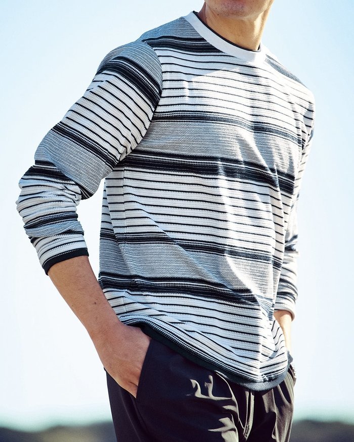 【ドゥクラッセ/DoCLASSE / MEN】の重ね着風・立体編みボーダーセーター インテリア・キッズ・メンズ・レディースファッション・服の通販 founy(ファニー) https://founy.com/ ファッション Fashion メンズファッション Fashion for Men トップス・カットソー Cut & Sew Tops メンズシャツ Shirts ポロシャツ / きれいめカジュアルスタイル Polo Shirts セーター Sweater, Knitwear ボーダー Border, Stripe メンズ Men's, Menswear |ID: prp329100004860302 ipo3291000000035992162