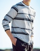 【ドゥクラッセ/DoCLASSE / MEN】の重ね着風・立体編みボーダーセーター ネイビー&times;ホワイト|ID: prp329100004860302 ipo3291000000035992165