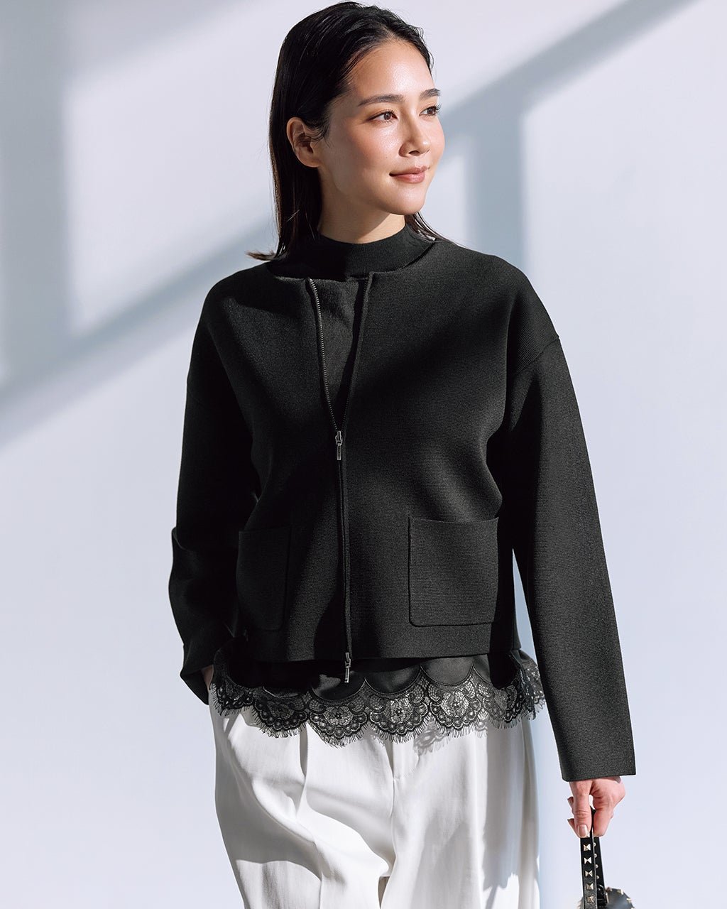 【ドゥクラッセ/DoCLASSE】のミラノリブ・ノーカラージップブルゾン 人気、トレンドファッション・服の通販 founy(ファニー) 　ファッション　Fashion　レディースファッション　Fashion for Women　アウター　Coat / Outerwear Collection　レディースジャケット・軽アウター　Jackets　ブルゾンジャケット・スポーティアウター　Blouson Jackets　新作・新入荷　New Arrivals / New In　おすすめ　Recommended / Our Picks　ジャケット　Jacket, Outerwear　フェミニン　Feminine, Girly　ブルゾン　Blouson, Bomber Jacket　ミックス　Mix, Mixed Style　ミラノリブ　Milano Rib, Milano Stitch　レース　Lace, Lace Fabric　ロング　Long, Long-Length　 other-1|ID: prp329100004860331 ipo3291000000035992446