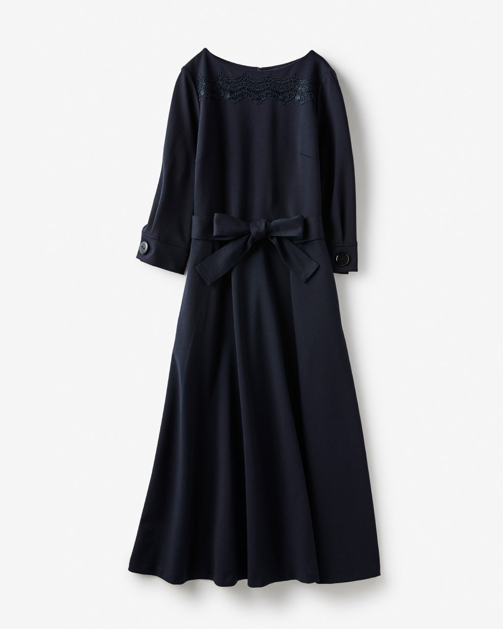 【ドゥクラッセ/DoCLASSE】の□ストレッチポンチ・レース付きロングワンピ インテリア・キッズ・メンズ・レディースファッション・服の通販 founy(ファニー) 　ファッション　Fashion　レディースファッション　Fashion for Women　ワンピース　Dresses　ストレッチ　Stretch, Stretchy Fabric　レース　Lace, Lace Fabric　ミッドナイトブルー|ID: prp329100004861179 ipo3291000000036010024