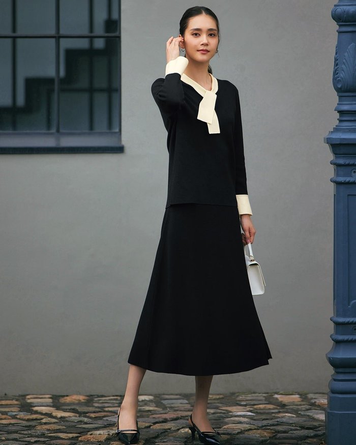 【ドゥクラッセ/DoCLASSE】のボウタイニット・セットアップ インテリア・キッズ・メンズ・レディースファッション・服の通販 founy(ファニー) https://founy.com/ ファッション Fashion レディースファッション Fashion for Women ワンピース Dresses エレガント 上品 Elegant カフス Cuff Design クラシカル Classical, Vintage-Inspired セットアップ Set-Up, Coordinated Outfit フレア Flare, Flared |ID: prp329100004862794 ipo3291000000036118812