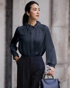 【ドゥクラッセ/DoCLASSE】のヴィンテージサテン・フリル衿ブラウス 人気、トレンドファッション・服の通販 founy(ファニー) ファッション Fashion レディースファッション Fashion for Women トップス・カットソー Cut & Sew Tops シャツ・ブラウス・オフィスカジュアル Elegant Blouses & Button-Ups とろみ Fluid, Flowy Fabric サテン Satin, Glossy Fabric フリル Frill, Ruffle モチーフ Motif, Design Theme エレガント 上品 Elegant thumbnail ネイビー|ID: prp329100004862800 ipo3291000000036118881