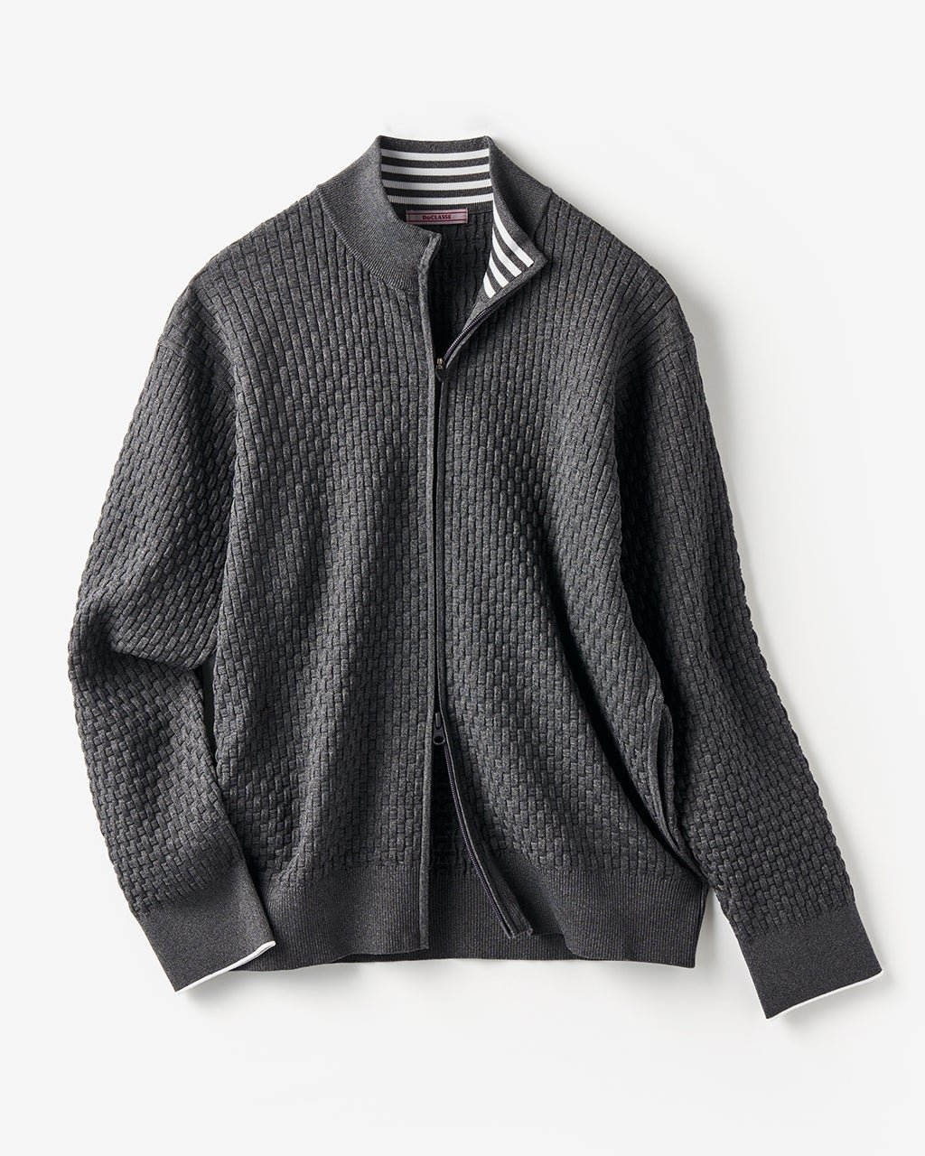 【ドゥクラッセ/DoCLASSE / MEN】の立体バスケット編みフルジップジャケット インテリア・キッズ・メンズ・レディースファッション・服の通販 founy(ファニー) 　ファッション　Fashion　メンズファッション　Fashion for Men　新作・新入荷　New Arrivals / New In　カーディガン　Cardigan, Knitwear　ゴルフ　Golf　ストレッチ　Stretch, Stretchy Fabric　バスケット　Basket, Basket Bag　ボーダー　Border, Stripe　メンズ　Men's, Menswear　チャコール|ID: prp329100004863531 ipo3291000000036158517