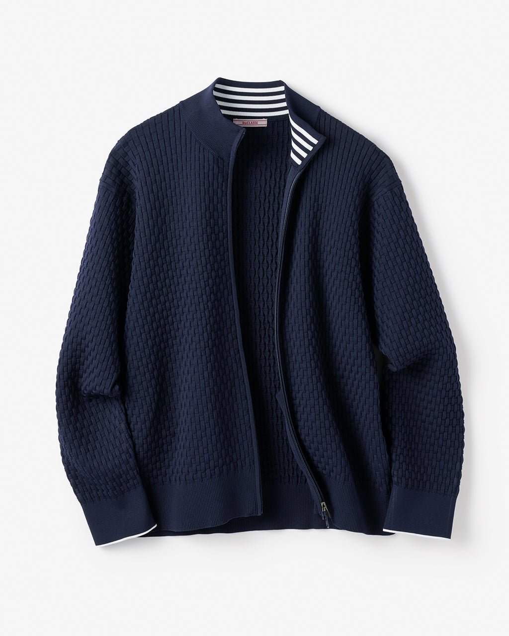 【ドゥクラッセ/DoCLASSE / MEN】の立体バスケット編みフルジップジャケット インテリア・キッズ・メンズ・レディースファッション・服の通販 founy(ファニー) 　ファッション　Fashion　メンズファッション　Fashion for Men　新作・新入荷　New Arrivals / New In　カーディガン　Cardigan, Knitwear　ゴルフ　Golf　ストレッチ　Stretch, Stretchy Fabric　バスケット　Basket, Basket Bag　ボーダー　Border, Stripe　メンズ　Men's, Menswear　ネイビー|ID: prp329100004863531 ipo3291000000036158522