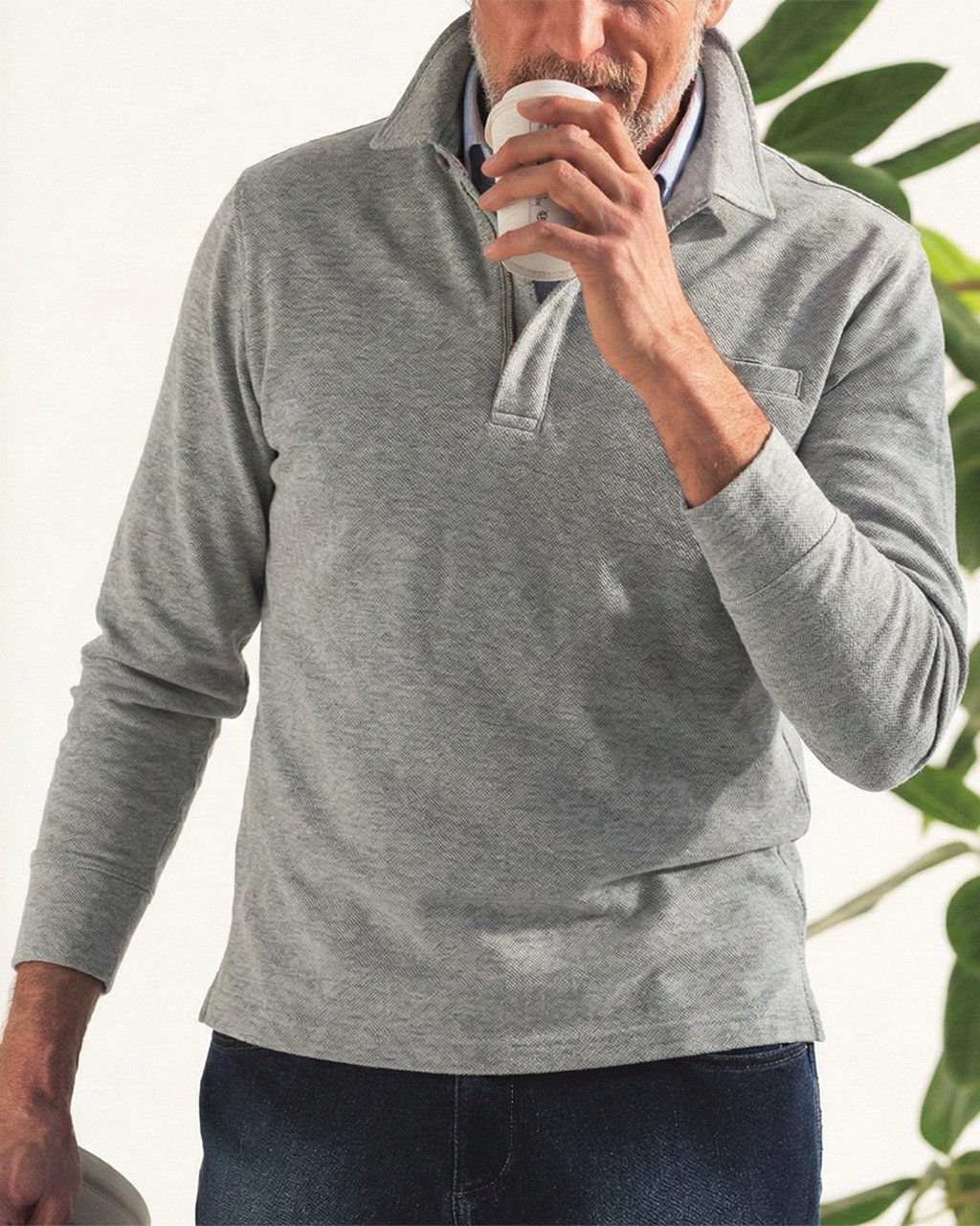 【ドゥクラッセ/DoCLASSE / MEN】のダブルカラー・ハーフジップポロ/長袖 インテリア・キッズ・メンズ・レディースファッション・服の通販 founy(ファニー) 　ファッション　Fashion　メンズファッション　Fashion for Men　トップス・カットソー　Cut & Sew Tops　メンズシャツ　Shirts　ポロシャツ / きれいめカジュアルスタイル　Polo Shirts　メンズ　Men's, Menswear　長袖　Long Sleeve, Full Sleeve　グレー|ID: prp329100004864594 ipo3291000000036204463