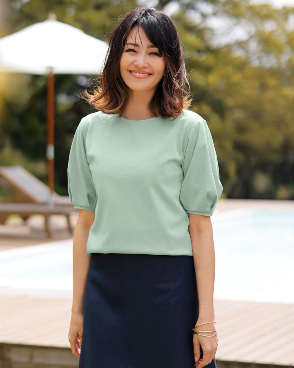 【ドゥクラッセ/DoCLASSE】のクルーネック/パフ半袖・ドゥクラッセTシャツ 人気、トレンドファッション・服の通販 founy(ファニー) 　ファッション　Fashion　レディースファッション　Fashion for Women　トップス・カットソー　Cut & Sew Tops　シャツ・ブラウス・オフィスカジュアル　Elegant Blouses & Button-Ups　ロングTシャツ・Tシャツ　Longline T-Shirts & Tees　カットソー・ベーシックTシャツ　Cut-and-Sewn Tops / Stretch Tees & Basics　インナー　Innerwear　カットソー　Cut and Sewn Top　シンプル　Simple, Minimal　ジャケット　Jacket, Outerwear　デニム　Denim, Jeans Material　定番　Standard, Basic Item　なめらか　Smooth, Silky Texture　パール　Pearl, Pearl Accent　ベーシック　Basic, Essential　半袖　Short Sleeve, Half Sleeve　おすすめ　Recommended / Our Picks　ビジネス 仕事 通勤　Business / Work / Commuting　 other-1|ID: prp329100004869480 ipo3291000000036290716