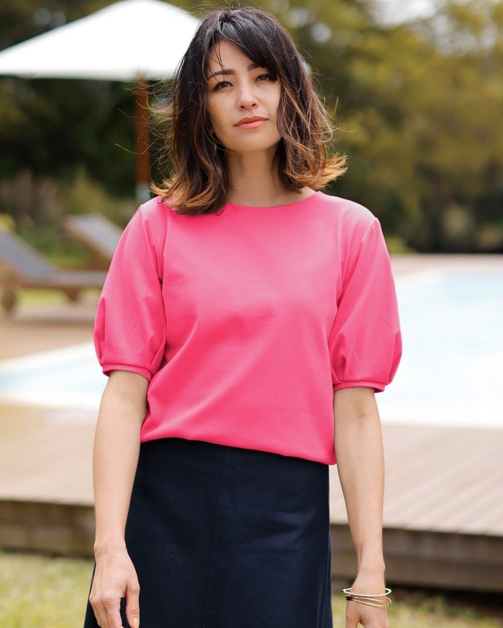 【ドゥクラッセ/DoCLASSE】のクルーネック/パフ半袖・ドゥクラッセTシャツ インテリア・キッズ・メンズ・レディースファッション・服の通販 founy(ファニー) 　ファッション　Fashion　レディースファッション　Fashion for Women　トップス・カットソー　Cut & Sew Tops　シャツ・ブラウス・オフィスカジュアル　Elegant Blouses & Button-Ups　ロングTシャツ・Tシャツ　Longline T-Shirts & Tees　カットソー・ベーシックTシャツ　Cut-and-Sewn Tops / Stretch Tees & Basics　インナー　Innerwear　カットソー　Cut and Sewn Top　シンプル　Simple, Minimal　ジャケット　Jacket, Outerwear　デニム　Denim, Jeans Material　定番　Standard, Basic Item　なめらか　Smooth, Silky Texture　パール　Pearl, Pearl Accent　ベーシック　Basic, Essential　半袖　Short Sleeve, Half Sleeve　おすすめ　Recommended / Our Picks　ビジネス 仕事 通勤　Business / Work / Commuting　フューシャピンク|ID: prp329100004869480 ipo3291000000036290724