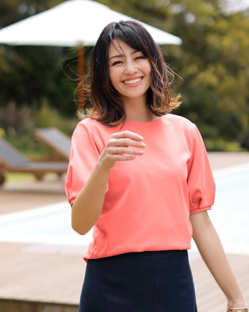 【ドゥクラッセ/DoCLASSE】のクルーネック/パフ半袖・ドゥクラッセTシャツ インテリア・キッズ・メンズ・レディースファッション・服の通販 founy(ファニー) 　ファッション　Fashion　レディースファッション　Fashion for Women　トップス・カットソー　Cut & Sew Tops　シャツ・ブラウス・オフィスカジュアル　Elegant Blouses & Button-Ups　ロングTシャツ・Tシャツ　Longline T-Shirts & Tees　カットソー・ベーシックTシャツ　Cut-and-Sewn Tops / Stretch Tees & Basics　インナー　Innerwear　カットソー　Cut and Sewn Top　シンプル　Simple, Minimal　ジャケット　Jacket, Outerwear　デニム　Denim, Jeans Material　定番　Standard, Basic Item　なめらか　Smooth, Silky Texture　パール　Pearl, Pearl Accent　ベーシック　Basic, Essential　半袖　Short Sleeve, Half Sleeve　おすすめ　Recommended / Our Picks　ビジネス 仕事 通勤　Business / Work / Commuting　コーラル|ID: prp329100004869480 ipo3291000000036290727