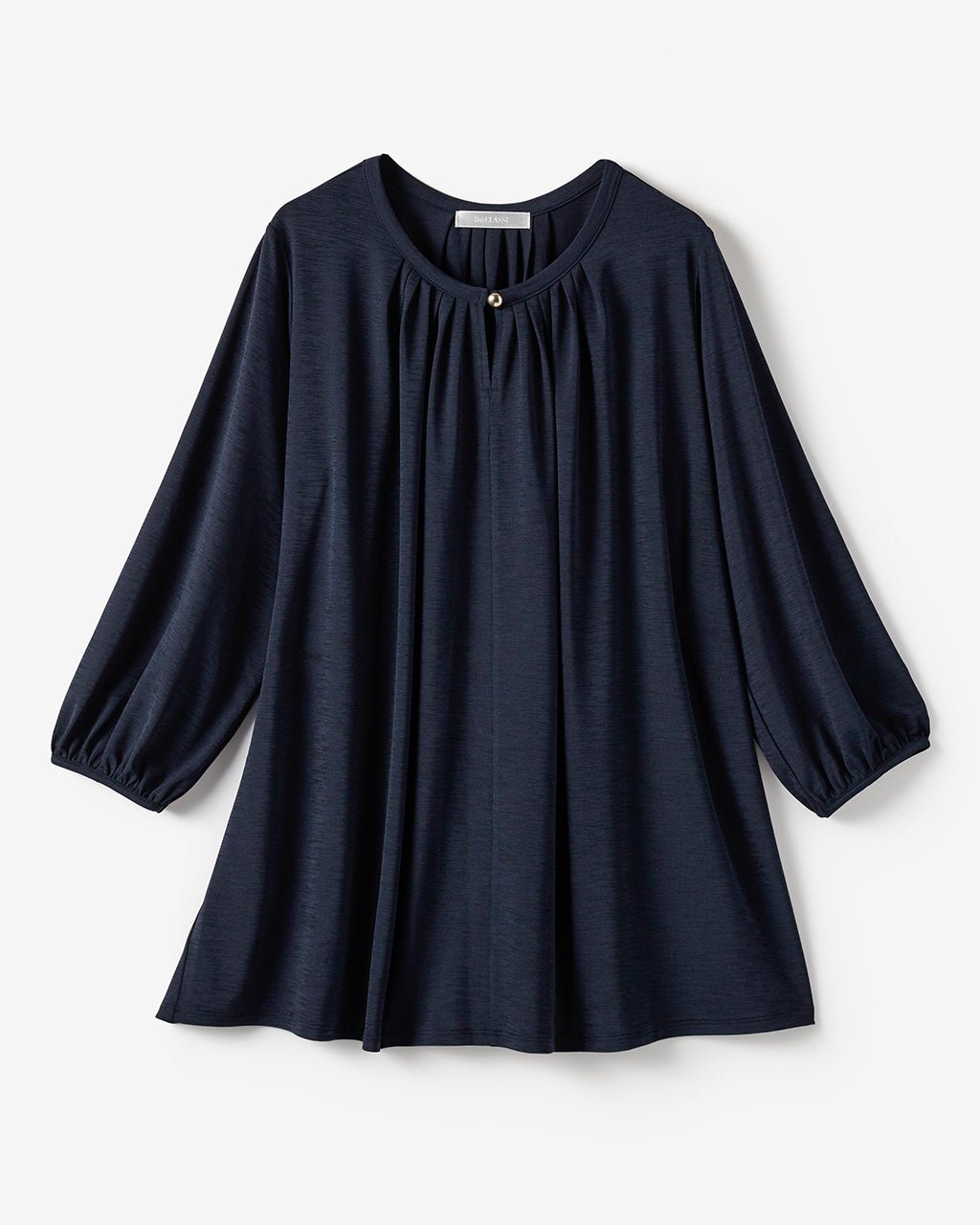 【ドゥクラッセ/DoCLASSE】のUVスラブ・パフ袖ギャザートップス インテリア・キッズ・メンズ・レディースファッション・服の通販 founy(ファニー) 　ファッション　Fashion　レディースファッション　Fashion for Women　トップス・カットソー　Cut & Sew Tops　シャツ・ブラウス・オフィスカジュアル　Elegant Blouses & Button-Ups　ロングTシャツ・Tシャツ　Longline T-Shirts & Tees　カットソー・ベーシックTシャツ　Cut-and-Sewn Tops / Stretch Tees & Basics　新作・新入荷　New Arrivals / New In　カットソー　Cut and Sewn Top　ギャザー　Gathered, Ruffled　ネイビー|ID: prp329100004871412 ipo3291000000036315468