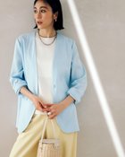 【ドゥクラッセ/DoCLASSE】のリネン混ストレッチ・ノーカラージャケット ライトブルー|ID: prp329100004871418 ipo3291000000037101362