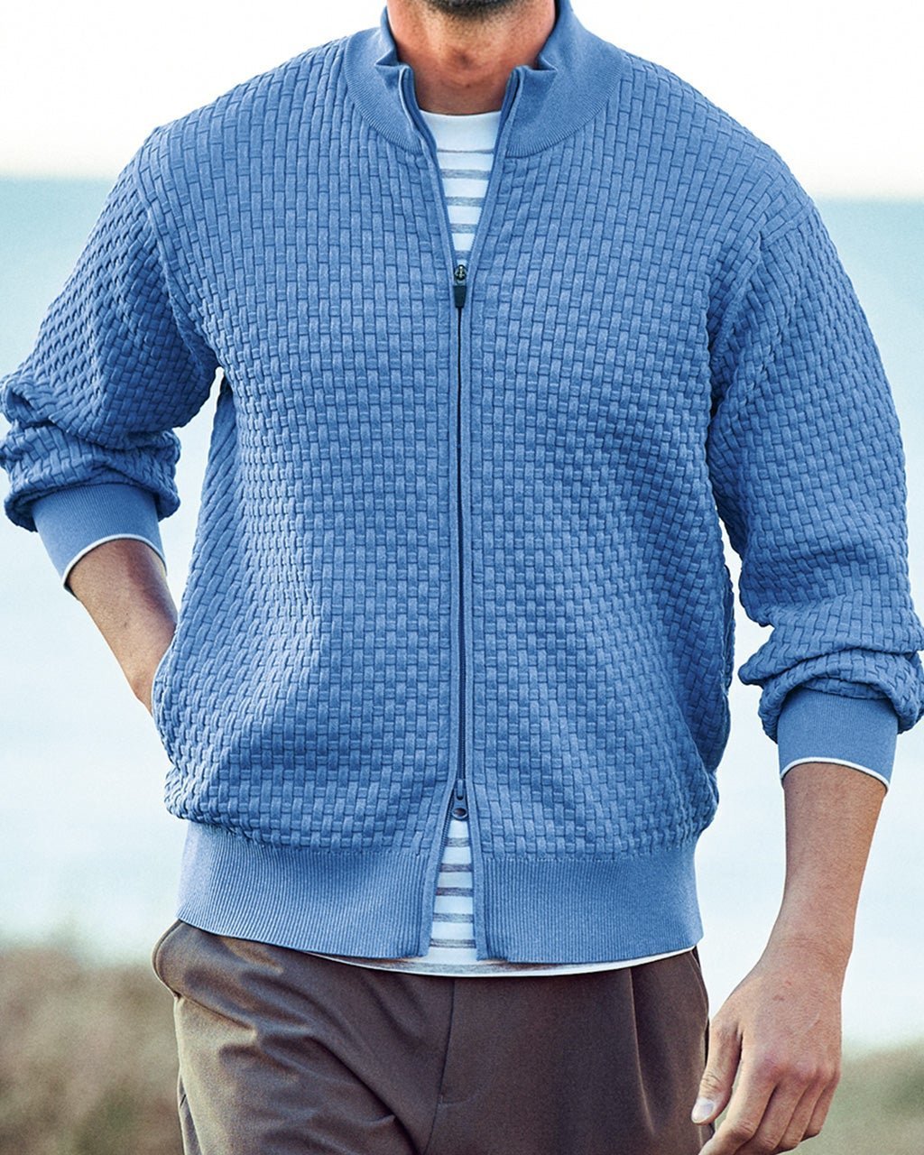 【ドゥクラッセ/DoCLASSE / MEN】の立体バスケット編みフルジップジャケット インテリア・キッズ・メンズ・レディースファッション・服の通販 founy(ファニー) ファッション Fashion メンズファッション Fashion for Men ゴルフ Golf ストレッチ Stretch, Stretchy Fabric バスケット Basket, Basket Bag パーカー Hoodie, Parka ブルゾン Blouson, Bomber Jacket ボーダー Border, Stripe メンズ Men's, Menswear エレガント 上品 Elegant 杢サックス|ID: prp329100004899693 ipo3291000000036659789