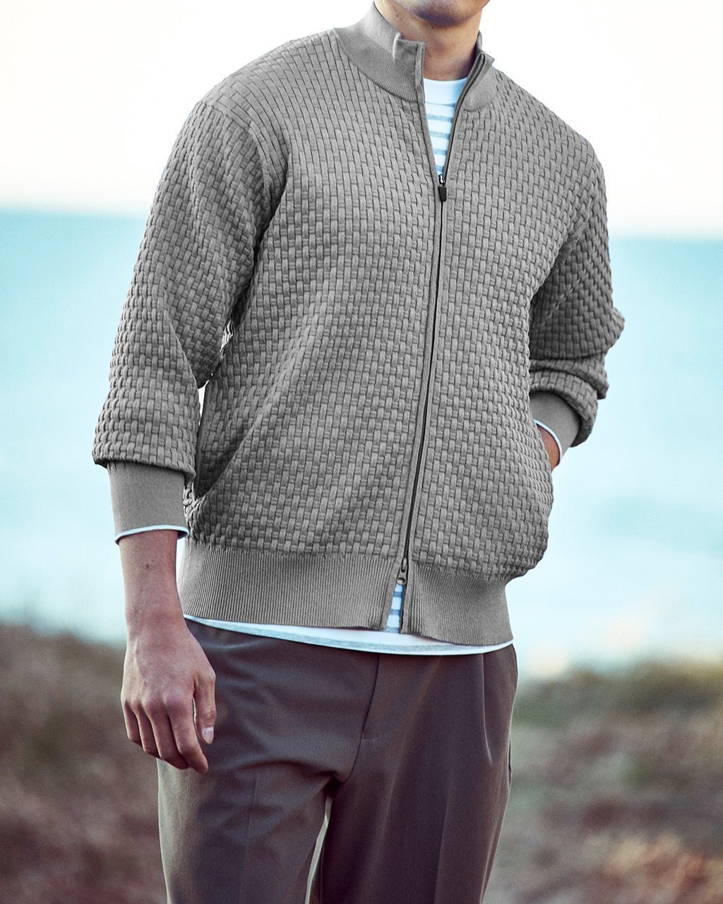 【ドゥクラッセ/DoCLASSE / MEN】の立体バスケット編みフルジップジャケット インテリア・キッズ・メンズ・レディースファッション・服の通販 founy(ファニー) ファッション Fashion メンズファッション Fashion for Men ゴルフ Golf ストレッチ Stretch, Stretchy Fabric バスケット Basket, Basket Bag パーカー Hoodie, Parka ブルゾン Blouson, Bomber Jacket ボーダー Border, Stripe メンズ Men's, Menswear エレガント 上品 Elegant 杢グレー|ID: prp329100004899693 ipo3291000000036659791