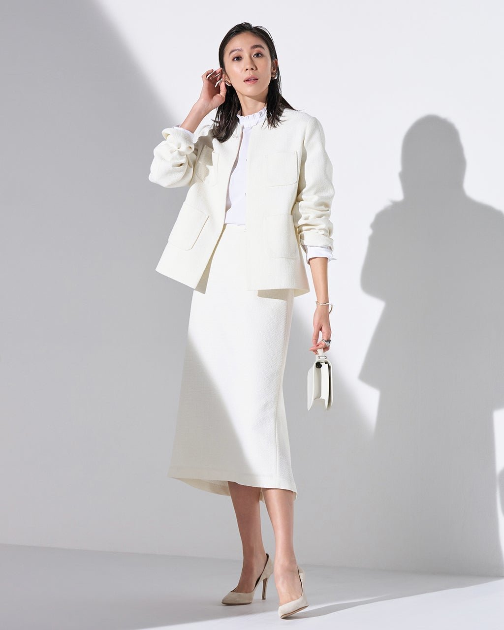 【ドゥクラッセ/DoCLASSE】のツイード・バックフレアスカート インテリア・キッズ・メンズ・レディースファッション・服の通販 founy(ファニー) 　ファッション　Fashion　レディースファッション　Fashion for Women　スカート　Skirts　Aライン・フレアスカート　A-Line & Flared Skirts　バッグ　Bags　セレモニー　Ceremony　ツイード　Twill, Twill Weave　バイアス　Bias, Diagonal Cut　パイピング　Piping, Trim Design　パターン　Pattern, Design Print　フレア　Flare, Flared　ビジネス 仕事 通勤　Business / Work / Commuting　オフホワイト|ID: prp329100004919792 ipo3291000000036910736