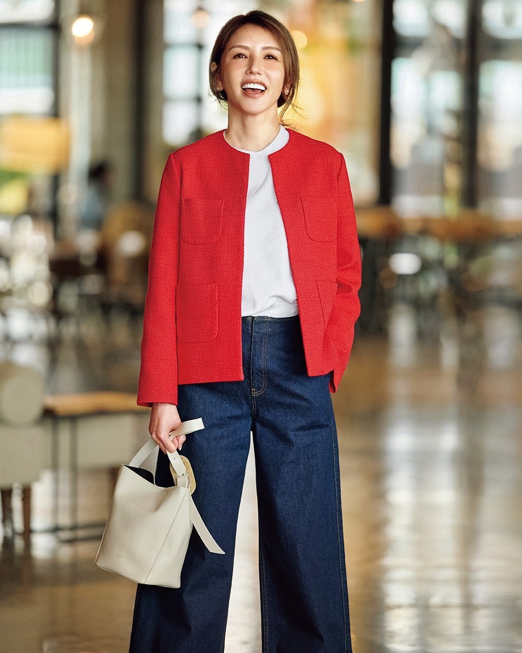 【ドゥクラッセ/DoCLASSE】のツイード・ノーカラージャケット インテリア・キッズ・メンズ・レディースファッション・服の通販 founy(ファニー) 　ファッション　Fashion　レディースファッション　Fashion for Women　アウター　Coat / Outerwear Collection　レディースジャケット・軽アウター　Jackets　ノーカラージャケット / シンプル上品コーデ　Collarless Jackets　エレガント 上品　Elegant　ジャケット　Jacket, Outerwear　ツイード　Twill, Twill Weave　デニム　Denim, Jeans Material　パターン　Pattern, Design Print　ポケット　Pocket, Pocket Detail　モダン　Modern, Contemporary　セレモニー　Ceremony　ビジネス 仕事 通勤　Business / Work / Commuting　レッド|ID: prp329100004919795 ipo3291000000037023033