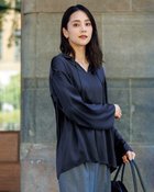 【ドゥクラッセ/DoCLASSE】のヴィンテージサテン・スキッパーシャツ 人気、トレンドファッション・服の通販 founy(ファニー) ファッション Fashion レディースファッション Fashion for Women トップス・カットソー Cut & Sew Tops シャツ・ブラウス・オフィスカジュアル Elegant Blouses & Button-Ups フェミニン Feminine, Girly リボン Ribbon, Bow 人気 Popular, Best Seller thumbnail ネイビー|ID: prp329100004919841 ipo3291000000036911009