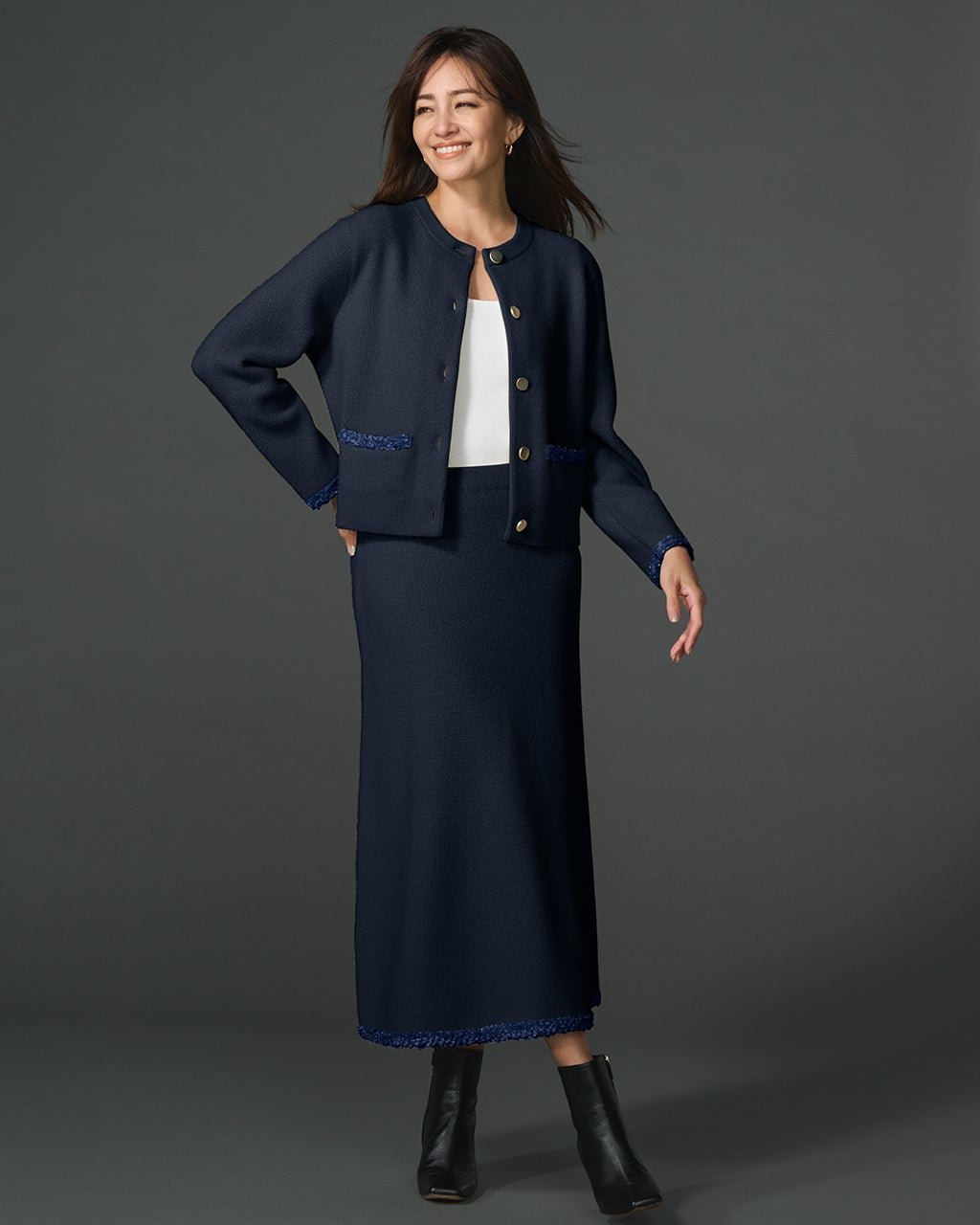 【ドゥクラッセ/DoCLASSE】のワッフルニット・ツイードトリムスカート インテリア・キッズ・メンズ・レディースファッション・服の通販 founy(ファニー) 　ファッション　Fashion　レディースファッション　Fashion for Women　セットアップ　Matching Sets　スカート・ミニ/ミディ/マキシ　Skirts / Mini, Midi & Maxi Skirts　シンプル　Simple, Minimal　ジャケット　Jacket, Outerwear　セットアップ　Set-Up, Coordinated Outfit　ツイード　Twill, Twill Weave　フレア　Flare, Flared　人気　Popular, Best Seller　ネイビー|ID: prp329100004919860 ipo3291000000036911091