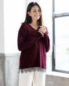 【ドゥクラッセ/DoCLASSE】のカシミヤ混・裾レースVネックニット ボルドー|ID: prp329100004919990 ipo3291000000037255052
