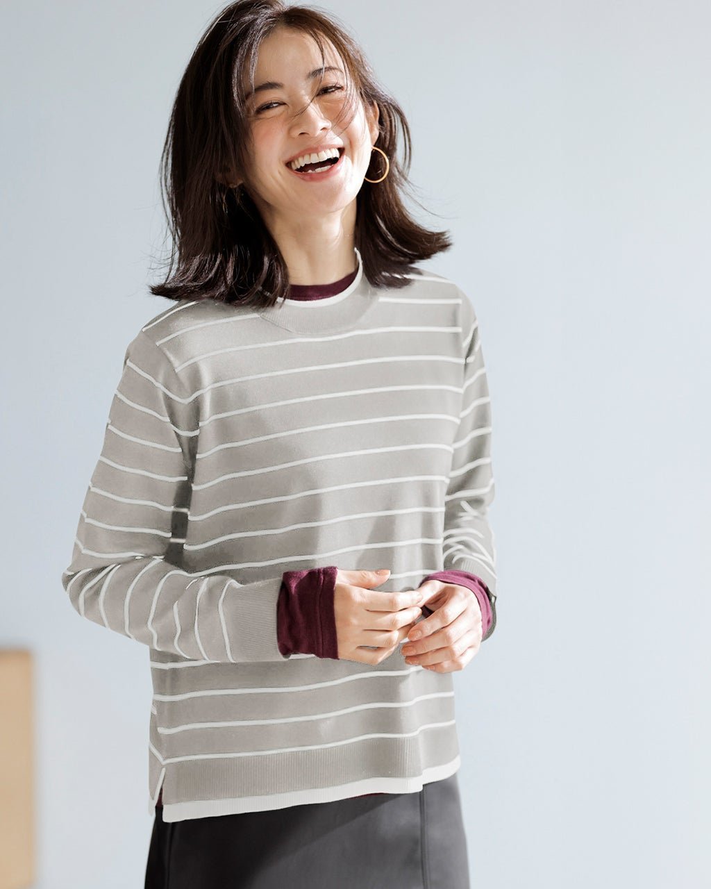 【ドゥクラッセ/DoCLASSE】のストレッチニット・リブ配色クルーネック インテリア・キッズ・メンズ・レディースファッション・服の通販 founy(ファニー) 　ファッション　Fashion　レディースファッション　Fashion for Women　トップス・カットソー　Cut & Sew Tops　ニット　Knit Tops & Sweaters　ストレッチ　Stretch, Stretchy Fabric　セーター　Sweater, Knitwear　なめらか　Smooth, Silky Texture　パターン　Pattern, Design Print　ロング　Long, Long-Length　おすすめ　Recommended / Our Picks　グレーパターン|ID: prp329100004920015 ipo3291000000036911851