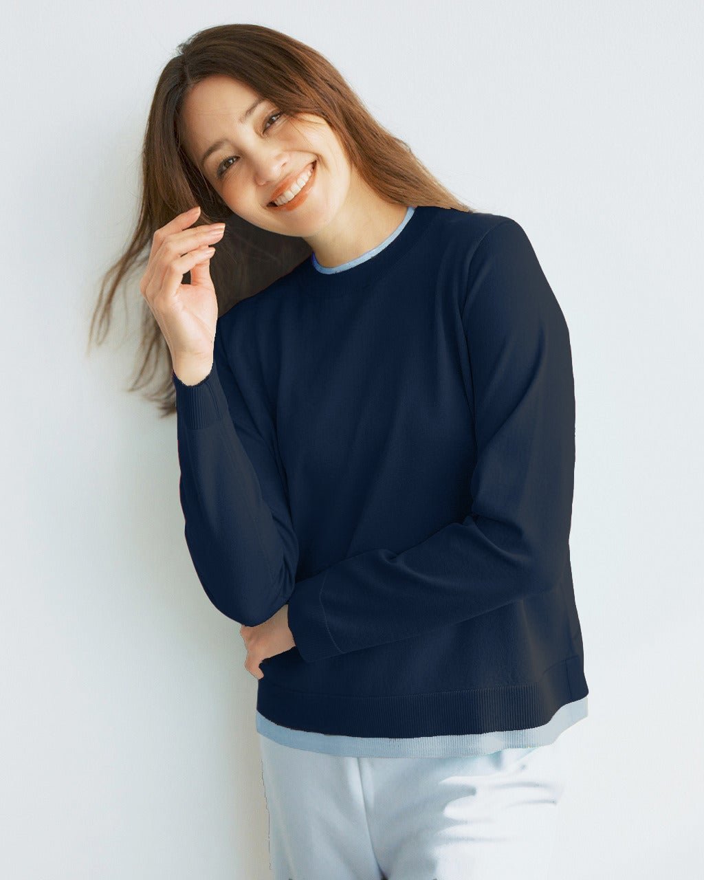 【ドゥクラッセ/DoCLASSE】のストレッチニット・リブ配色クルーネック インテリア・キッズ・メンズ・レディースファッション・服の通販 founy(ファニー) 　ファッション　Fashion　レディースファッション　Fashion for Women　トップス・カットソー　Cut & Sew Tops　ニット　Knit Tops & Sweaters　ストレッチ　Stretch, Stretchy Fabric　セーター　Sweater, Knitwear　なめらか　Smooth, Silky Texture　パターン　Pattern, Design Print　ロング　Long, Long-Length　おすすめ　Recommended / Our Picks　ネイビー|ID: prp329100004920015 ipo3291000000036911856