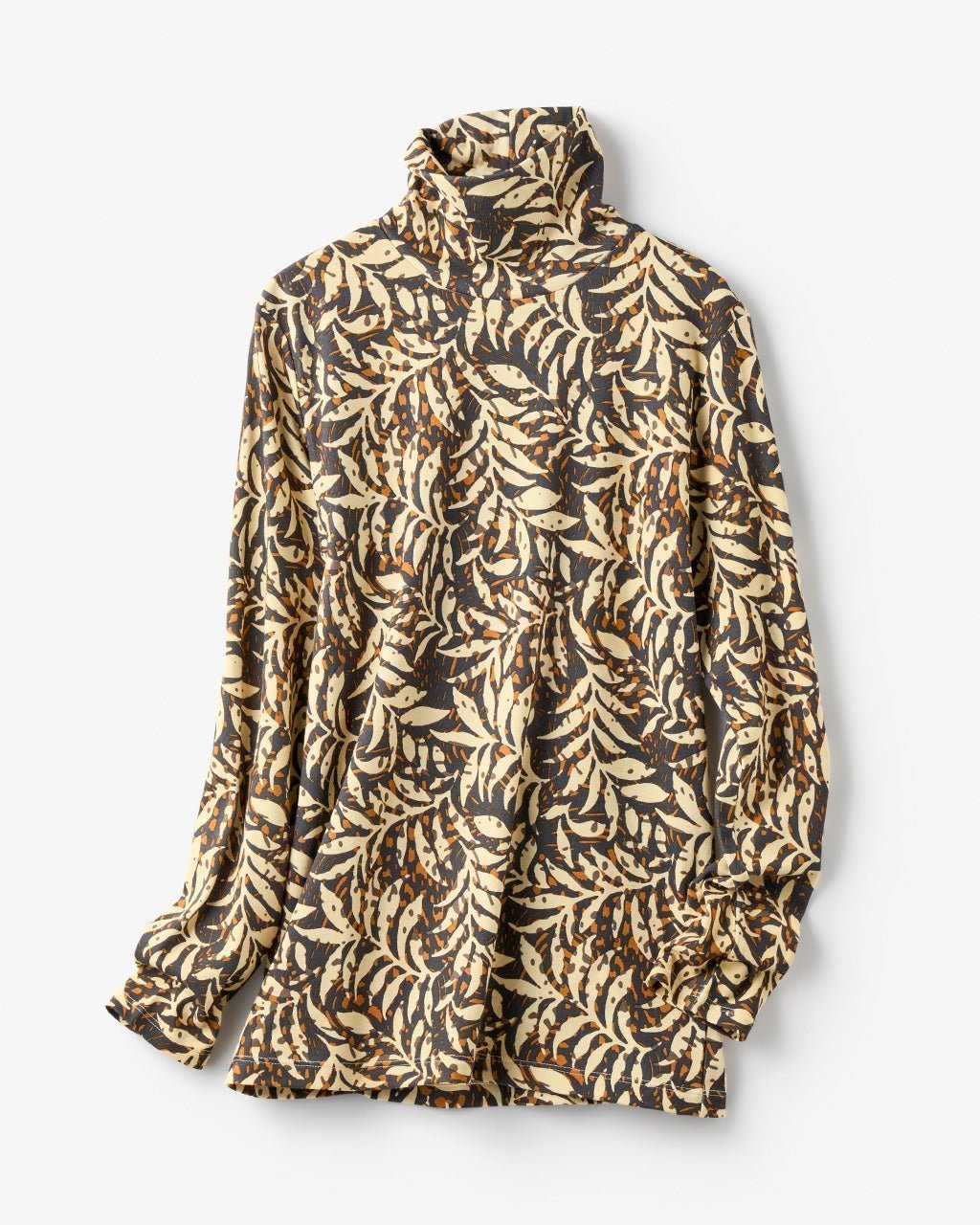 【ドゥクラッセ/DoCLASSE】の超長綿タートルネック/モダン柄 インテリア・キッズ・メンズ・レディースファッション・服の通販 founy(ファニー) 　ファッション　Fashion　レディースファッション　Fashion for Women　トップス・カットソー　Cut & Sew Tops　シャツ・ブラウス・オフィスカジュアル　Elegant Blouses & Button-Ups　ロングTシャツ・Tシャツ　Longline T-Shirts & Tees　カットソー・ベーシックTシャツ　Cut-and-Sewn Tops / Stretch Tees & Basics　タートルネック・ハイネックトップス　Turtlenecks & High-Neck Tops　なめらか　Smooth, Silky Texture　カットソー　Cut and Sewn Top　タートルネック　Turtleneck, High Neck　ペイズリー　Paisley, Ethnic Pattern　ボタニカル　Botanical, Floral Pattern　モダン　Modern, Contemporary　ブラウンパターン|ID: prp329100004920031 ipo3291000000036911938