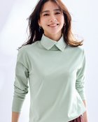 【ドゥクラッセ/DoCLASSE】の超長綿・衿付きハイネックカットソー 人気、トレンドファッション・服の通販 founy(ファニー) ファッション Fashion レディースファッション Fashion for Women トップス・カットソー Cut & Sew Tops シャツ・ブラウス・オフィスカジュアル Elegant Blouses & Button-Ups ロングTシャツ・Tシャツ Longline T-Shirts & Tees カットソー・ベーシックTシャツ Cut-and-Sewn Tops / Stretch Tees & Basics カットソー Cut and Sewn Top チェック Check, Plaid, Tartan フロント Front, Front Design thumbnail グリーングレー|ID: prp329100004920060 ipo3291000000036912082