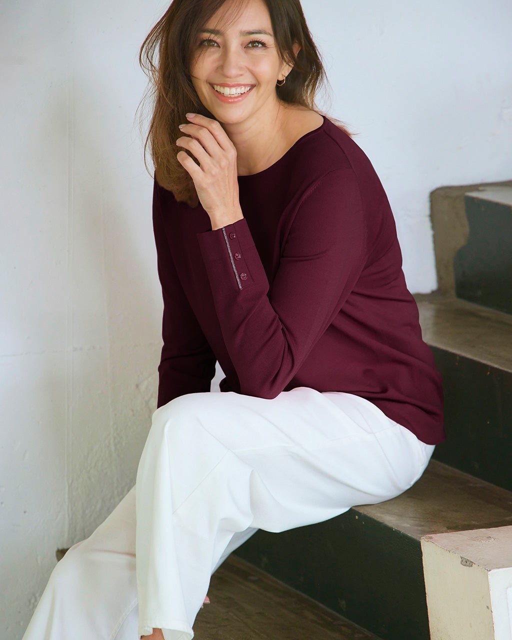 【ドゥクラッセ/DoCLASSE】のドライタッチニット・ボートネック インテリア・キッズ・メンズ・レディースファッション・服の通販 founy(ファニー) 　ファッション　Fashion　レディースファッション　Fashion for Women　トップス・カットソー　Cut & Sew Tops　ニット　Knit Tops & Sweaters　インナー　Innerwear　カフス　Cuff Design　ジャケット　Jacket, Outerwear　スマート　Smart, Elegant　セーター　Sweater, Knitwear　デニム　Denim, Jeans Material　ボーダー　Border, Stripe　ロング　Long, Long-Length　エレガント 上品　Elegant　ダークパープル|ID: prp329100004920078 ipo3291000000036912175