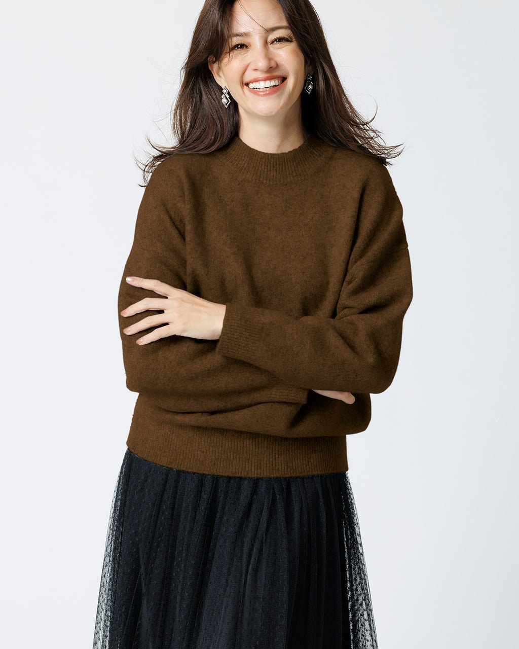 【ドゥクラッセ/DoCLASSE】のウール混タム・ハイネックニット インテリア・キッズ・メンズ・レディースファッション・服の通販 founy(ファニー) 　ファッション　Fashion　レディースファッション　Fashion for Women　トップス・カットソー　Cut & Sew Tops　ニット　Knit Tops & Sweaters　なめらか　Smooth, Silky Texture　ショルダー　Shoulder, Shoulder Strap　ストレッチ　Stretch, Stretchy Fabric　セーター　Sweater, Knitwear　ドロップ　Drop Shoulder, Dropped Style　ハイネック　High Neck, Mock Neck　エレガント 上品　Elegant　人気　Popular, Best Seller　ブラウン|ID: prp329100004920083 ipo3291000000036912218